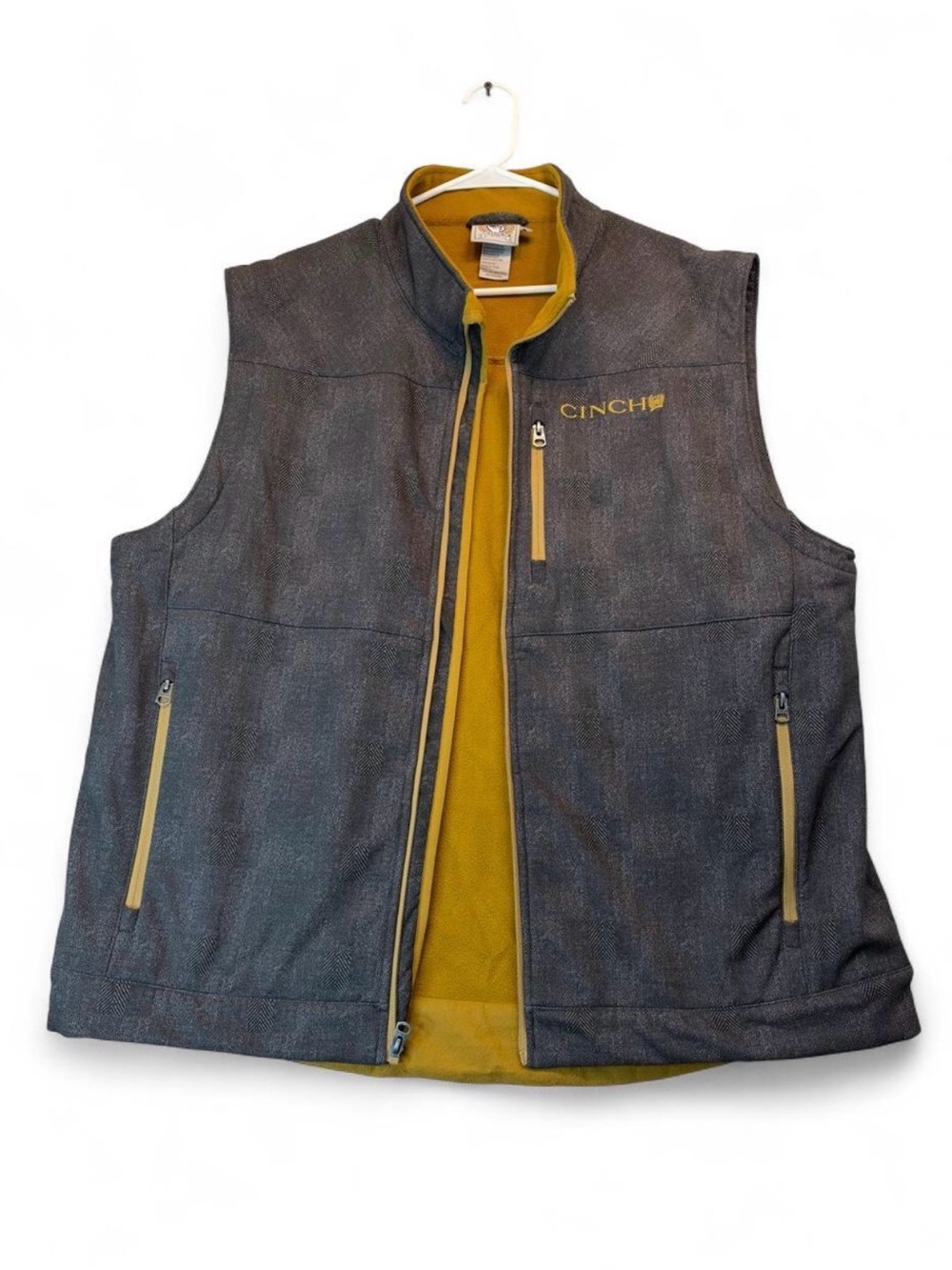 Cinch Men's Gray Softshell Vest with Mustard Lining